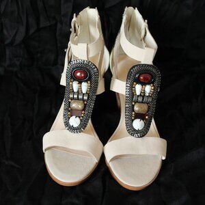 Nine West, 6.5 US, beaded, cream sandal.